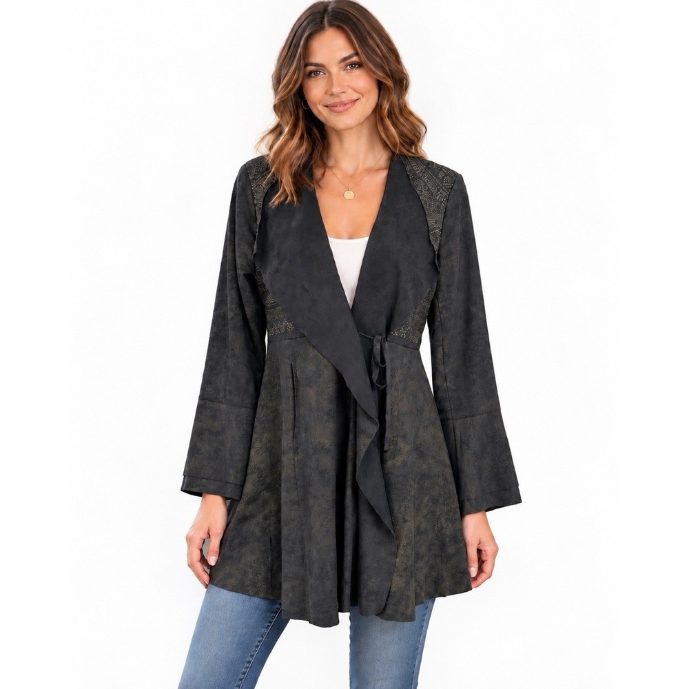 Vocal Waterfall Jacket Women's Small Black Faux Suede Western Boho Embroidered